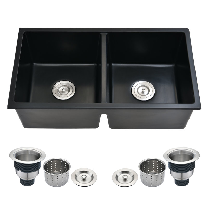 Topcraft 32×18 Stainless Steel Double Bowl Undermount Kitchen Sink With Basket Strainer