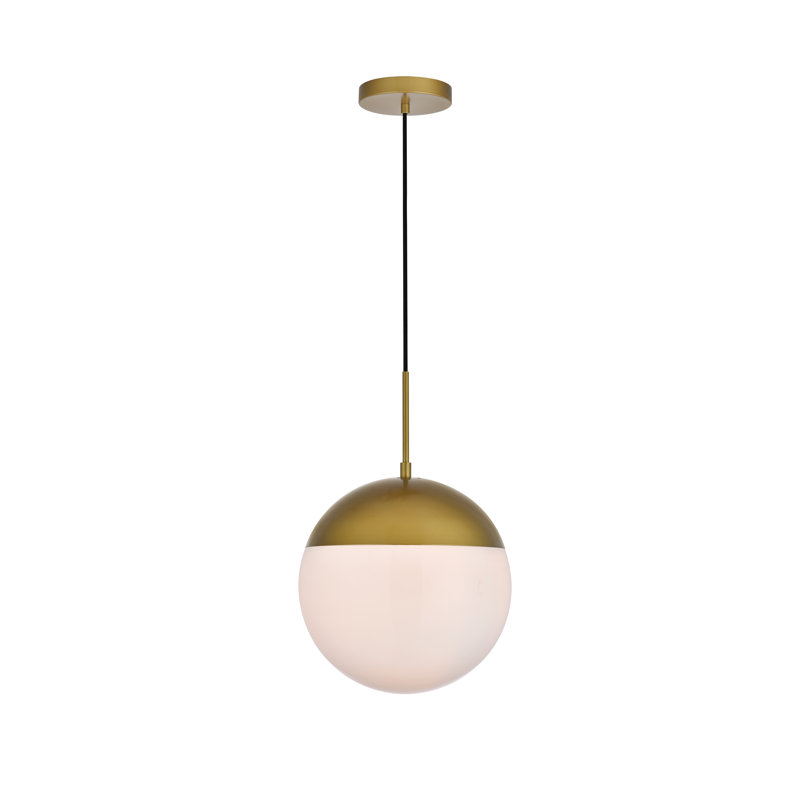Luminaire suspendu simple à intensité variable 1 lumière Yearby Yearby, H 69 po x l 12 po x P 12 po, Blanc givré, Doré