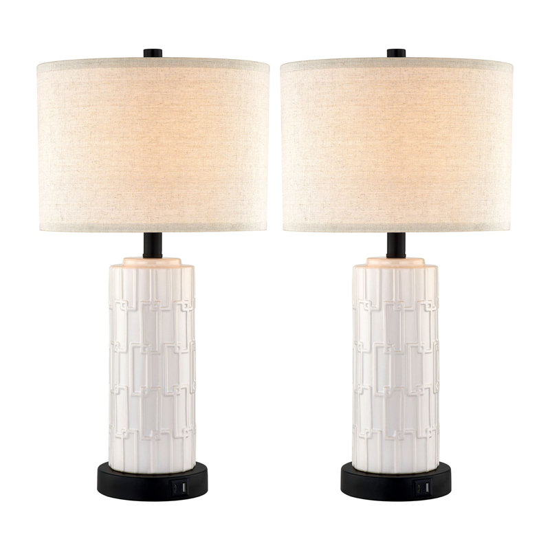 Ginder 23" Ceramics Table Lamp Set with Touch Control, USB Ports