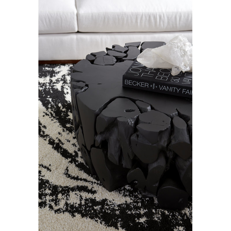Black Teak Round Contemporary Coffee Table