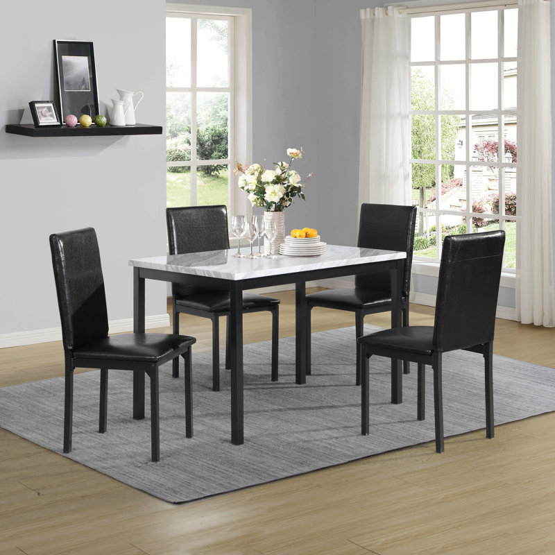 Ensemble de coin-repas en métal 5 pièces avec plateau stratifié, 4 chaises Citico, Noir