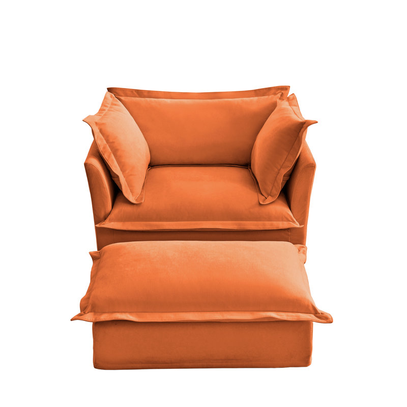 Fauteuil d'appoint en chenille avec repose-pieds, coussin de dossier et coussins Daze