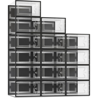 Boîte de rangement pour chaussures empilable en plastique transparent avec trous de ventilation, organisateur de chaussures pliable pour garde-robe, porte-bac à chaussures de rangement pour chaussures à faible encombrement, paquet de 15