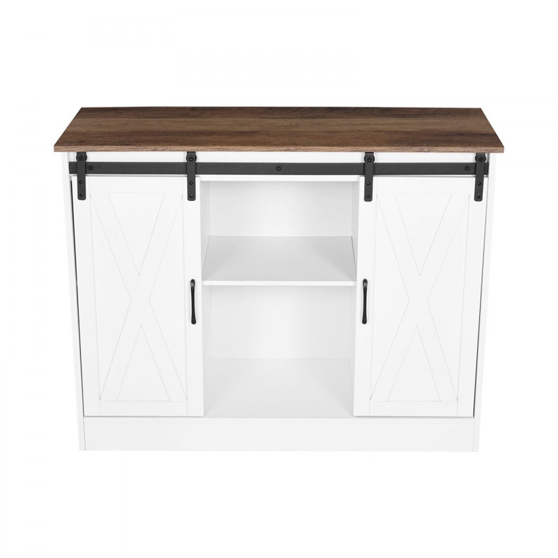 Coffee Bar Cabinet 3-Tier Coffee Bar Table with Barn Doors for Living Room