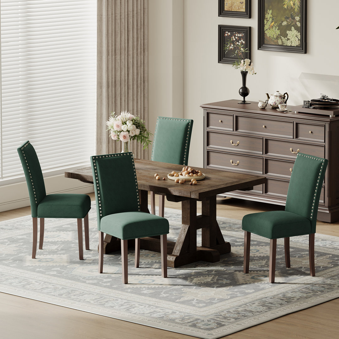 Vintage 6" Thick Seat Linen Parsons Dining Chairs with Nailhead Trim Solid Wood Legs CHAIRKER Upholstery 