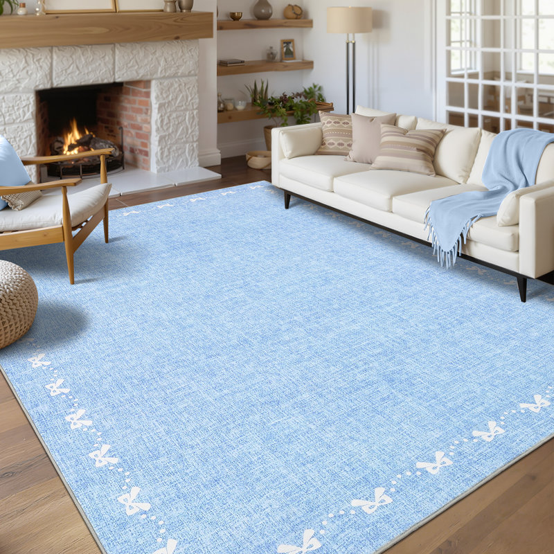 Tapis lavable en machine Bow-Knot, Blue, Rectangle 9 pi x 12 pi