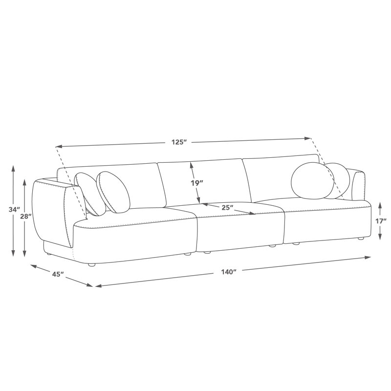 Aneika 140'' 3-Piece Curved Modular Oversized Sofa, Beige