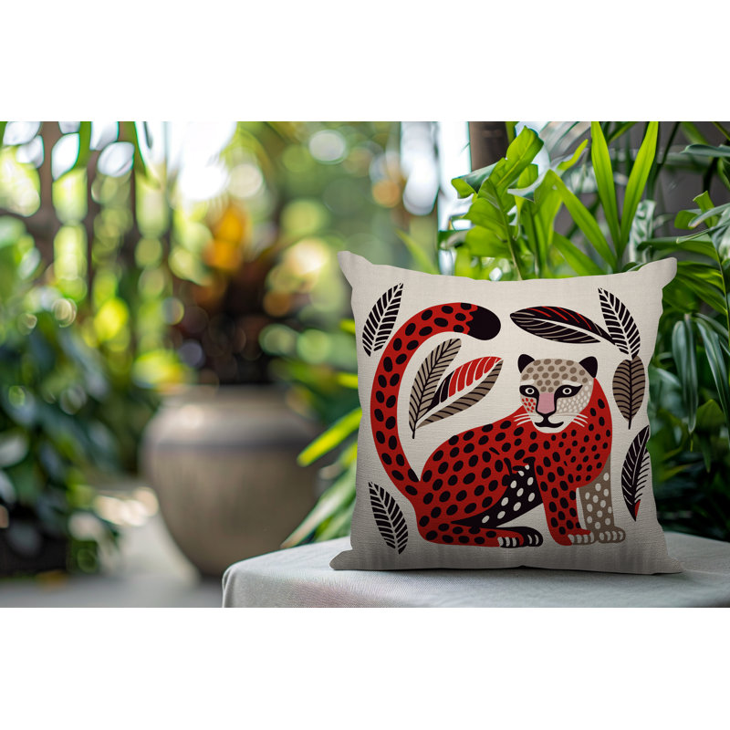 Oreiller carré réversible intérieur / extérieur Ayra Leopard, Rouge, Carré 15 po