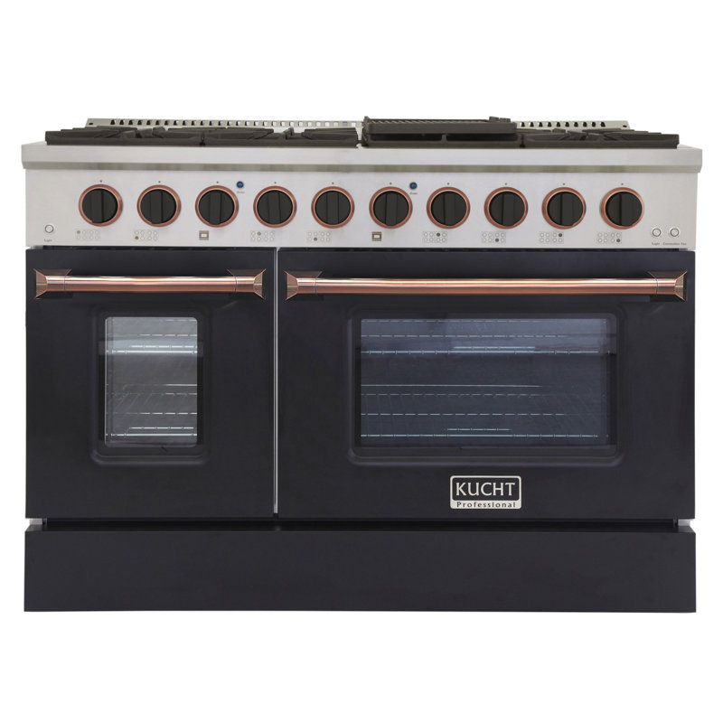 Custom Pro-Style 48 in. 6.7 cu. ft. 8-Burner Freestanding Double Oven Gas Range, Liquid Propane, Black/Rose
