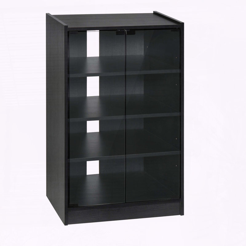 Meuble multimédia à 5 niveaux avec portes en verre trempé, Noir patiné