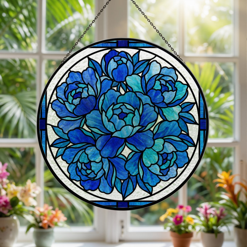 Panneau de vitrail floral bleu 7,8 "H