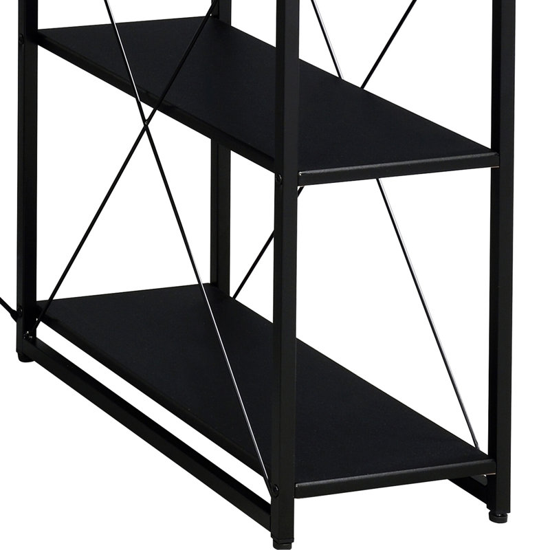 Bureau noir avec tablettes ouvertes et rangement pratique pour câbles à 1 tiroir et 8 compartiments en bois élégant avec structure en bois spacieuse