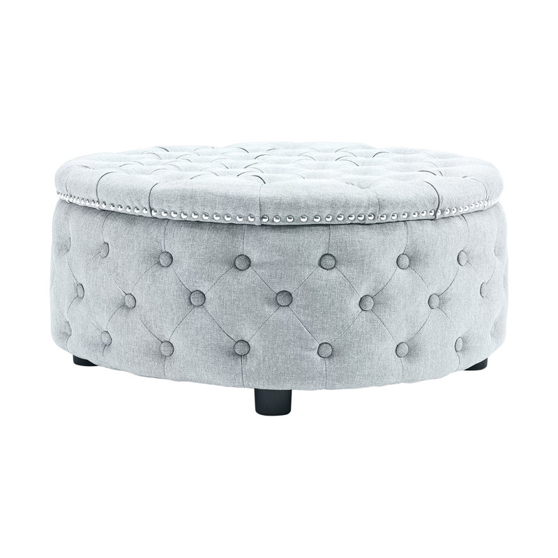 Linen Upholstered Bench, Grey White