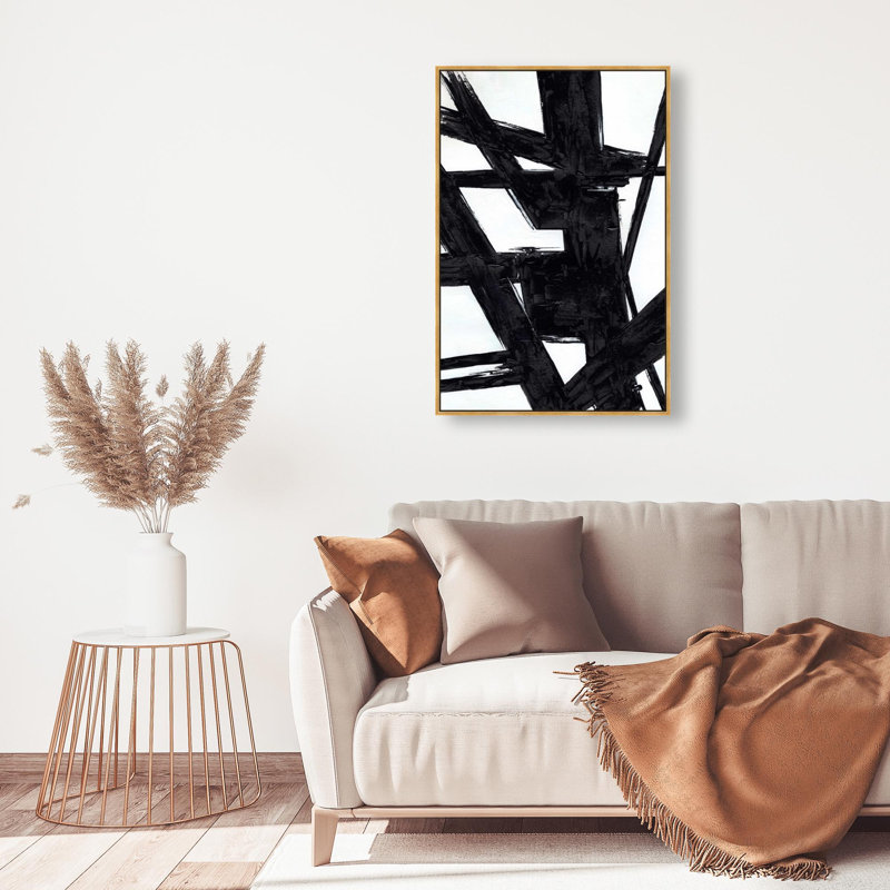 Oliver Gal Stormy Abstract - Hand-Brushed Paint Framed Canvas Art, 46" H x 31" W, Gold