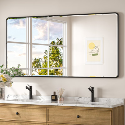 Beveled Bathroom Vanity Mirror with Aluminum Frame, Wall Accent Mirror, Tempered Glass