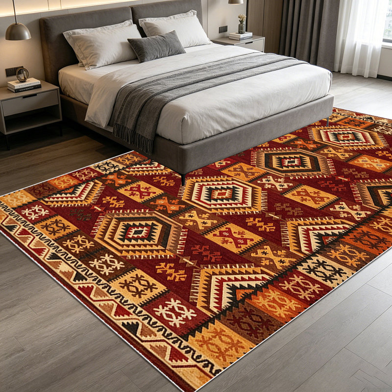 1PC Aztec Southwestern Geometric Tribal Bohemian area rugs for Living Room, Soft and Comfortable, Suitable for all seasons, easy-to-maintain, machine washable Indoor floor mat, Under Table Farmhouse suitable for dining table, bedroom, entryway,