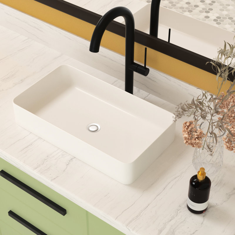 Sleek 24"X14" Ceramic Rectangular Sink - Vessel Type, Acid Resistance, For Multiple Environments White, Stain , Different Settings