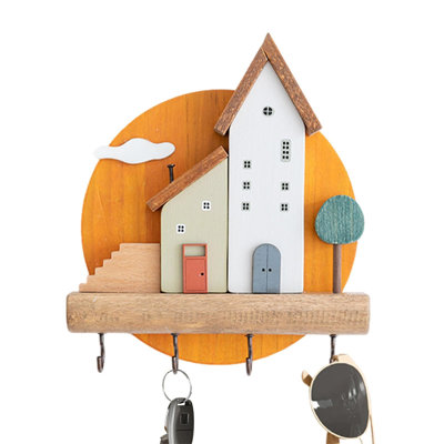 Solid Wood Wall Organizer with Key Hooks