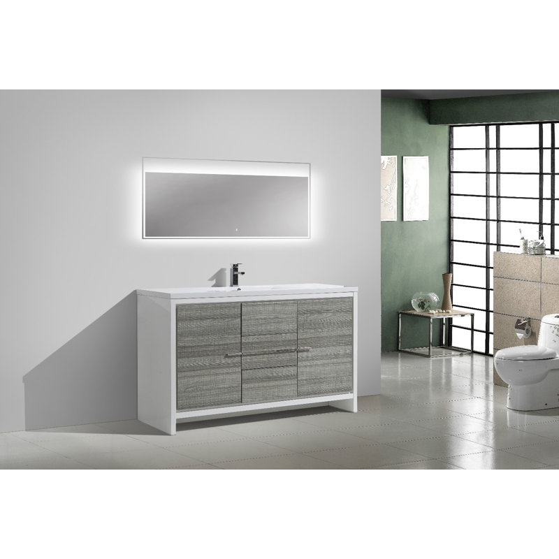 Ensemble de meuble-lavabo simple 59 po Polychronis, Gris cendre très lustré