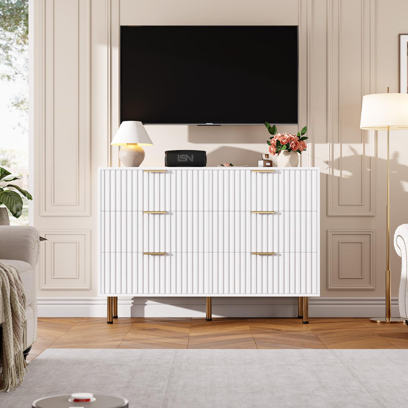 Commode de rangement cannelée à 6 tiroirs, Gris