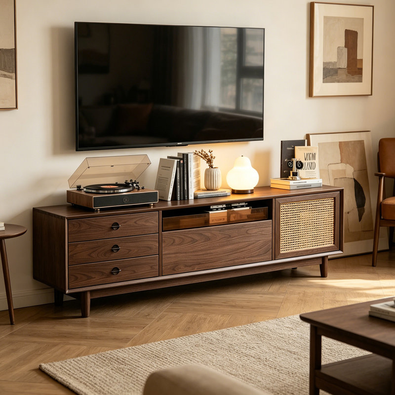 Meuble télé en rotin Luxury, H 22,04 po x L 78,74 po x l 15,74 po, Brun