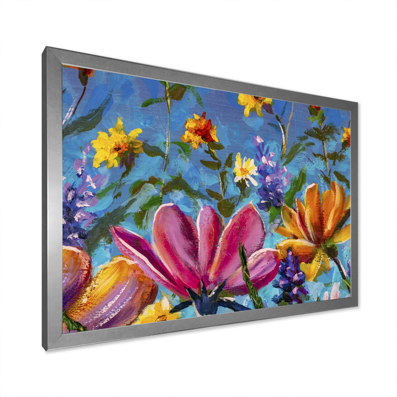 Impression sur toile, "Wildflowers Impressionism Art", H 8 po x l 12 po x P 1 po, Cadre photo argenté