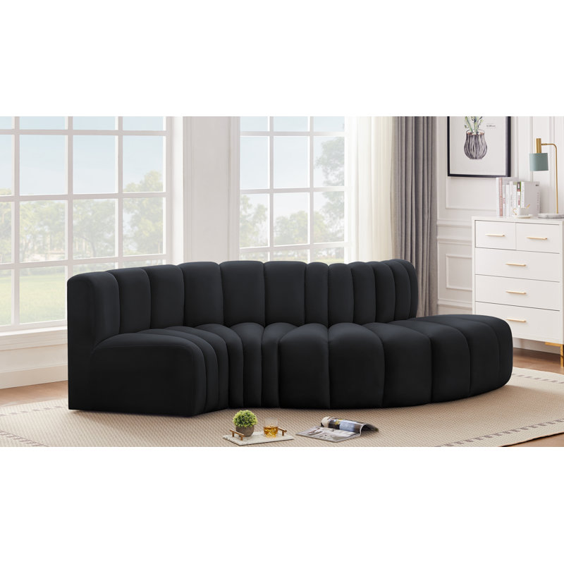 Houssam Upholstered Curved Sectional Reversible, Black Velvet