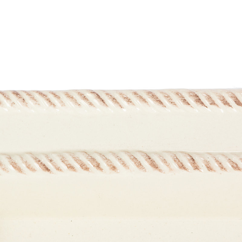 Provincial Cream Ceramic Tray with Braided Metal Handles