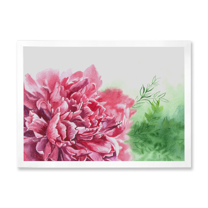 Aquarelle, pivoines roses III - reproduction sur toile flottante, H 12 po x l 20 po x P 1 po, Cadre photo blanc