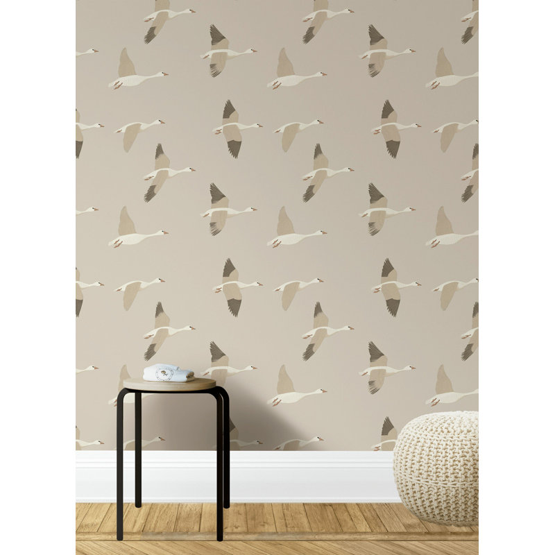 Papier peint oies volantes peler et coller | Murale scandinave neutre