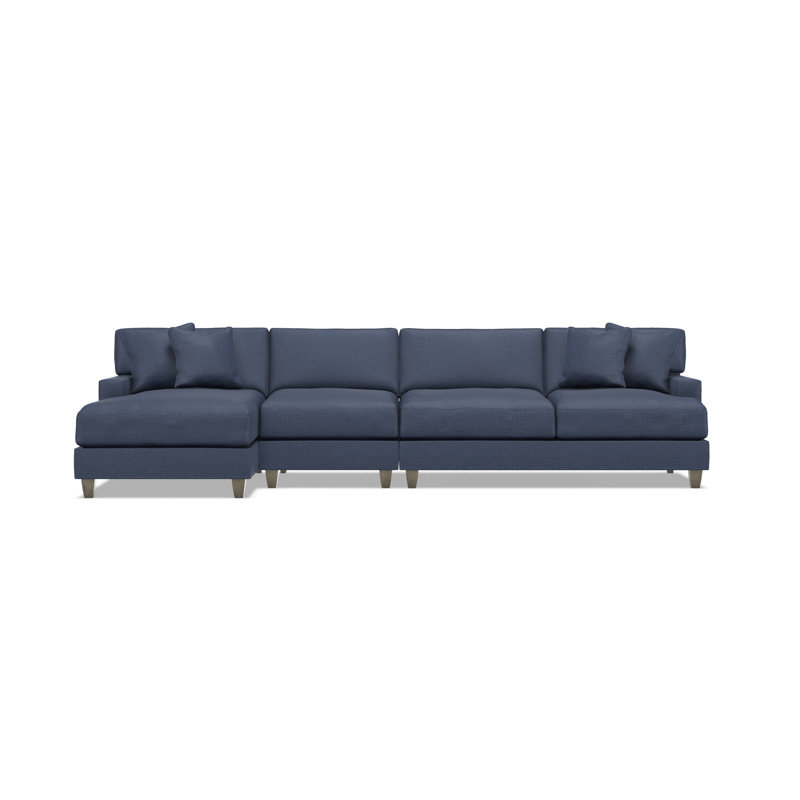 Mila Chaise Sectional, Blue Polyester, 33.5" H x 131" W x 61" D, Left Hand Facing