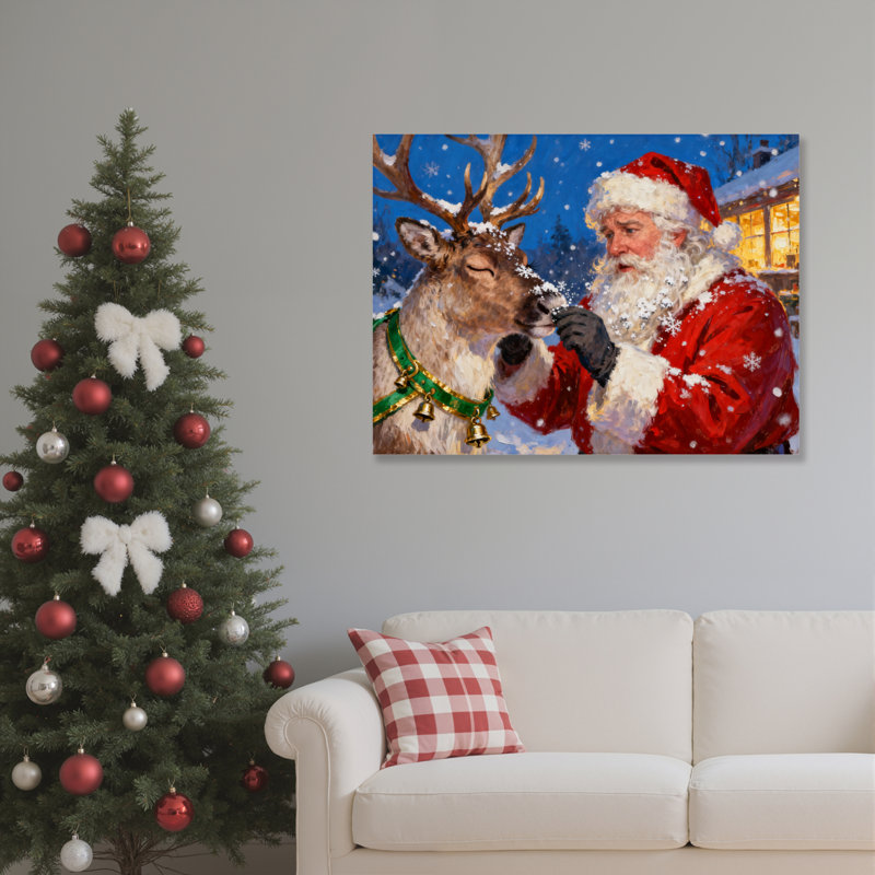 «Santa Reindeer Snowflake», art mural sur toile, H 12 po x l 18 po