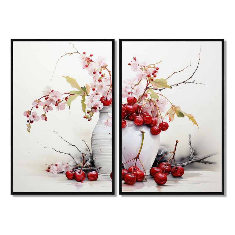 Cherry Simplicity - Décoration murale fruits et aliments, Noir, H 36 po x l 48 po, Reproduction encadrée sans passe-partout