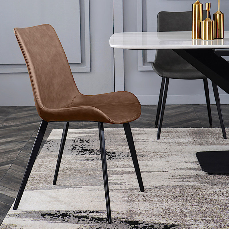 Chaise rembourrée en cuir de 20 po de largeur avec cadre en métal, Brun, 4