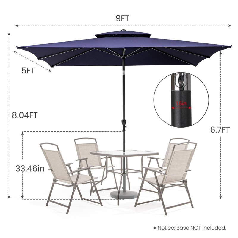 Parasol de marché rectangulaire sans base lestée 9 x 5 pi Lyndon, L 9 pi x P 5 pi, Bleu marine