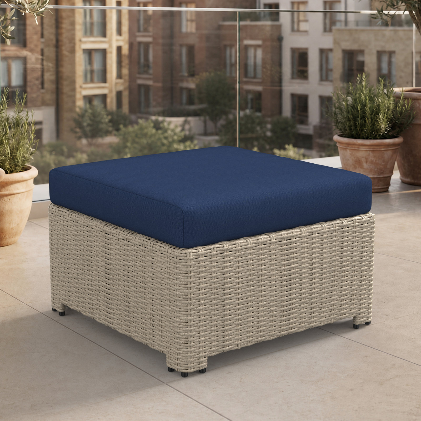 Henri Sunbrella® Patio Ottoman, Sunbrella® Canvas Navy