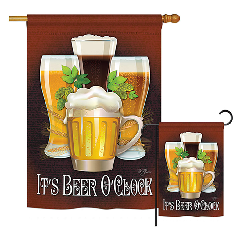 Drapeau de jardin en polyester 2 faces It's Hour O'Clock Happy Hour and Drinks Beverages Impressions