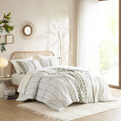 Housse de couette 100% coton 3 pièces très grand / très grand avec chenille, imprimé multicolore, look, couvre-oreillers superposés, attaches de coin, aucun produit chimique nocif, impression d'inspiration mondiale en chenille à imprimé uni, bouton