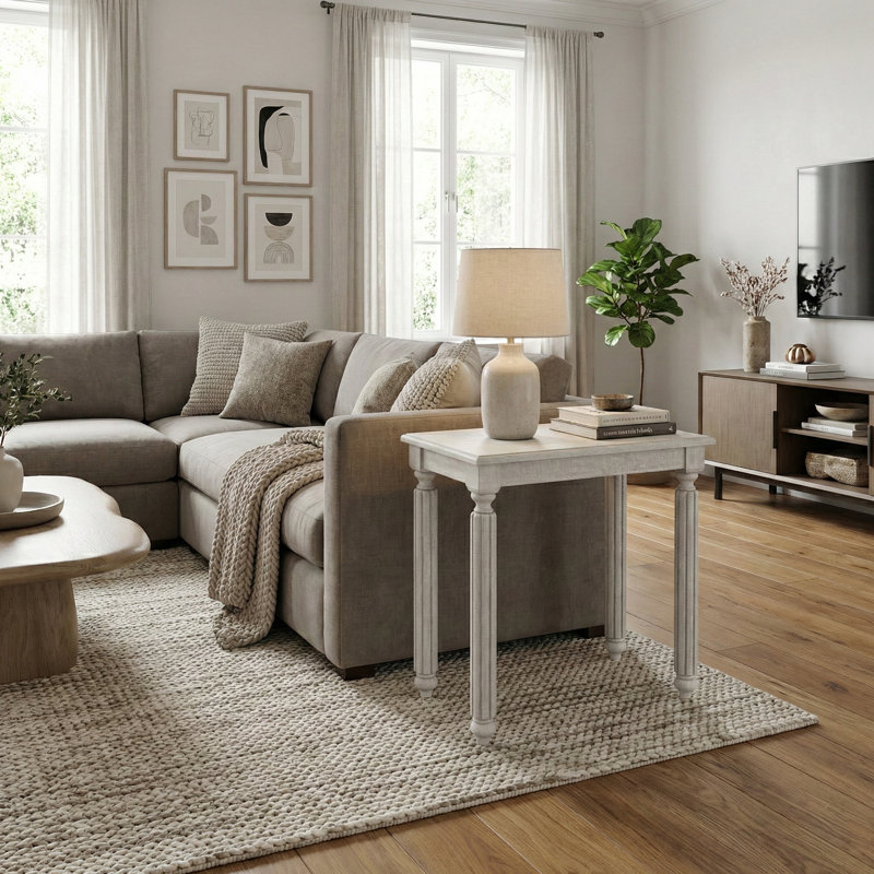  Table de bout rectangulaire en bois massif 23,6 po Locke, Gris