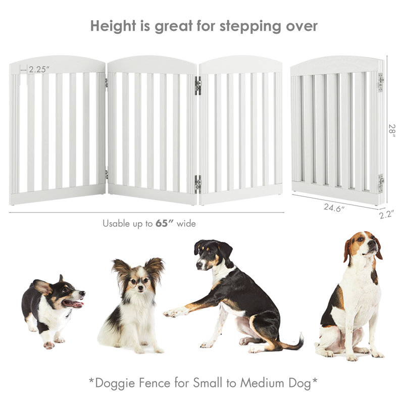 28 inch Height stylish Foldable wooden Freestanding Dog Gate, Antique White