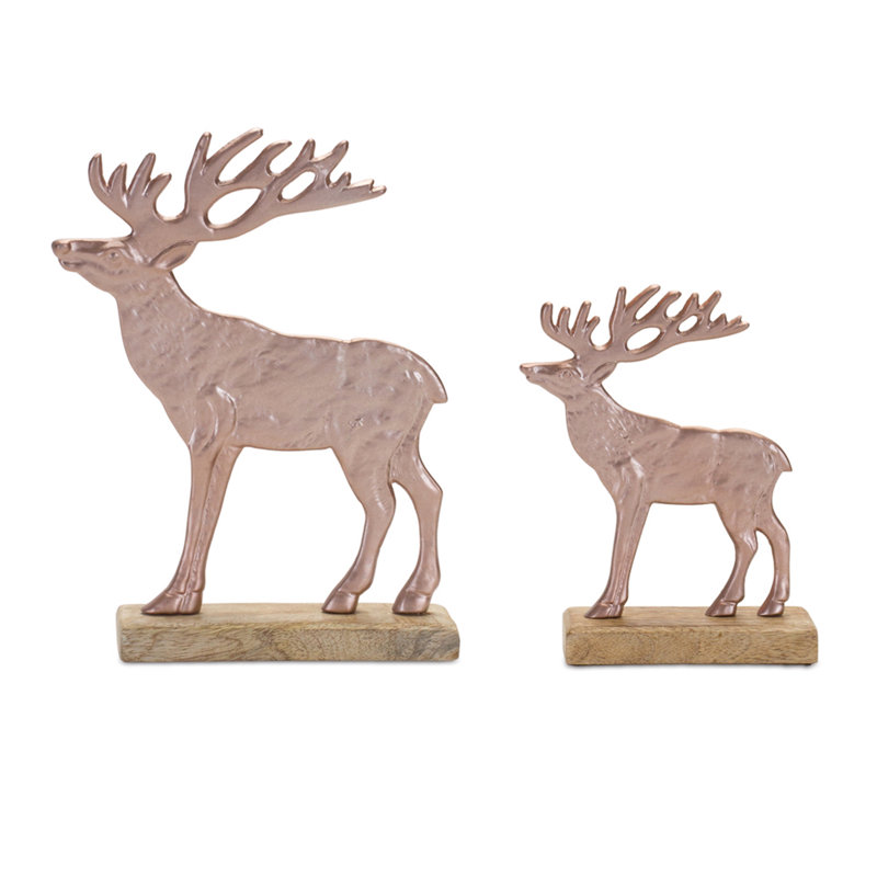 Silhouette de cerf en métal avec base en bois (ensemble de 2)