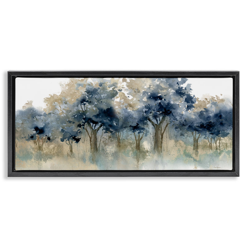 Cadre flottant Indigo Woodland Watercolor Study, design par Carol Robinson, H 14 po x l 31 po, Cadre flottant noir de jais