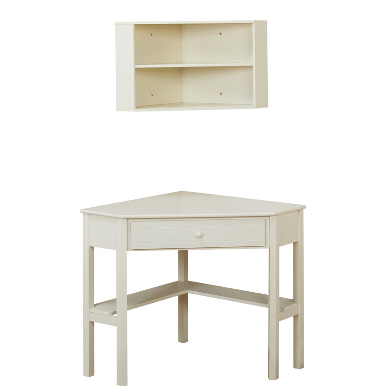 Carevic Corner Solid Wood Base Writing Desk, Off White