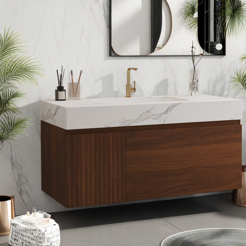 Meuble-lavabo moderne de 36 po (doit inclure le meuble-lavabo et le lavabo), baignoire en noyer