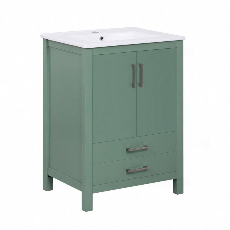 Meuble-lavabo de salle de bain avec lavabo en céramique, armoire Storae autoportante moderne avec poignées, portes à fermeture douce