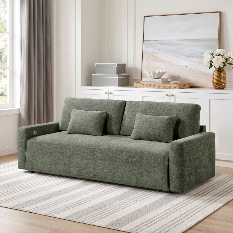 Grand canapé-lit convertible en tissu Texutred 92 po Garde, Vert