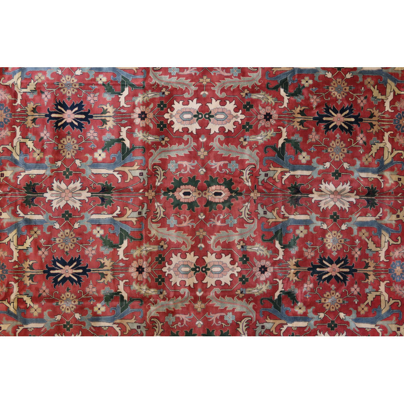 Oriental Hand-Knotted Wool Terracotta/Green/Blue/Beige Area Rug