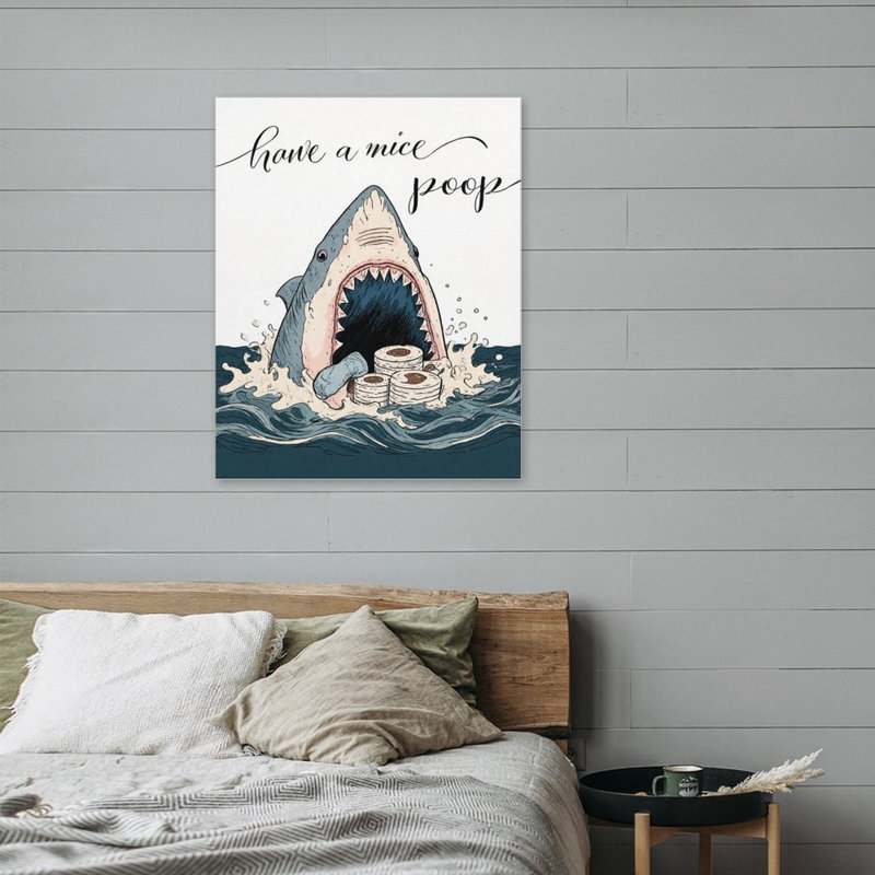 Requin avec sushi, cadre en bois intégré, l 16 x L 20