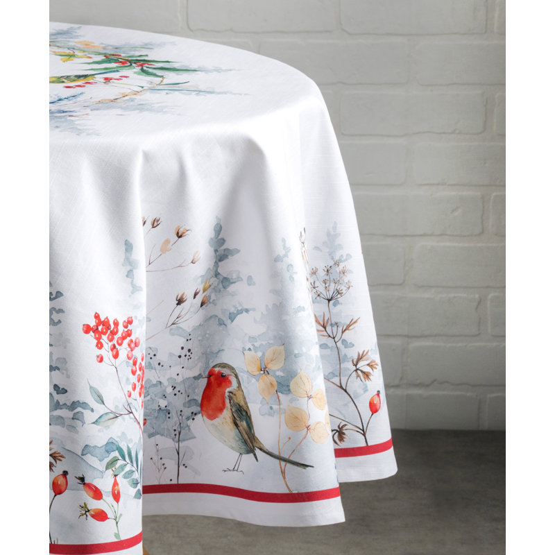 100% Cotton Round Christmas Tablecloth, 69" x 69"