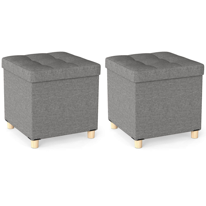 2 repose-pieds 18 po avec rangement, plateau et pieds en bois d'hévéa gris pour 2 pièces